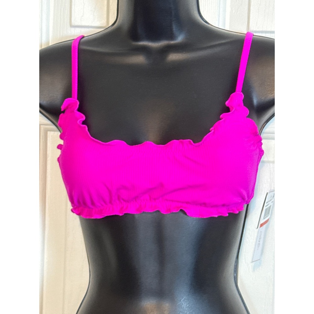 Salt & Cove Pink Ruffle‎ Trim Bikini Top Swimsuit Adjustable Straps XS